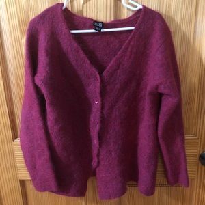 Red Eileen Fisher Mohair Blend Button Cardigan L